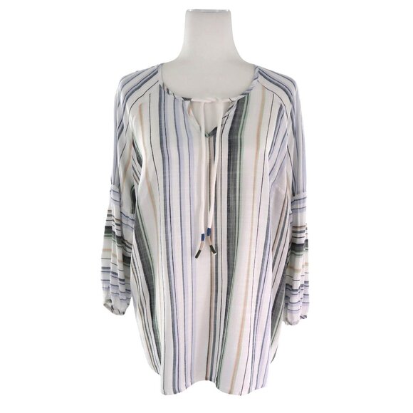 Tribal Jeans Striped Top Womens M White Resort‎ Wear Polished Night Out Casual - Picture 1 of 11